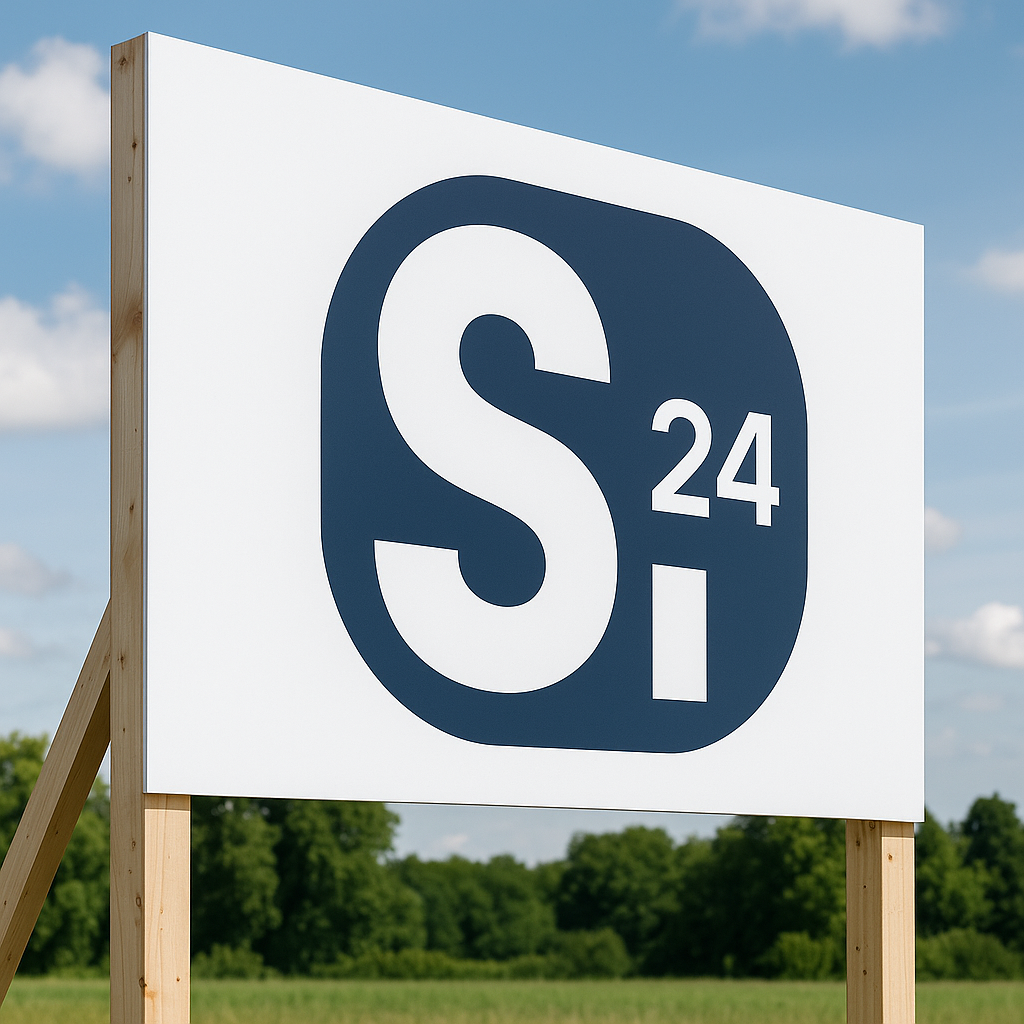 Bauschild aus Alu-Verbundplatte – wetterfest, langlebig & individuell mit Unterkonstruktion