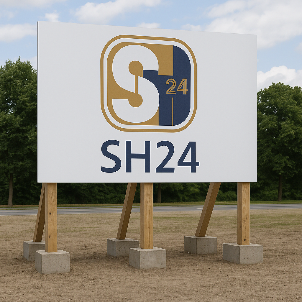 Bauschild aus Alu-Verbundplatte – wetterfest, langlebig & individuell mit Unterkonstruktion